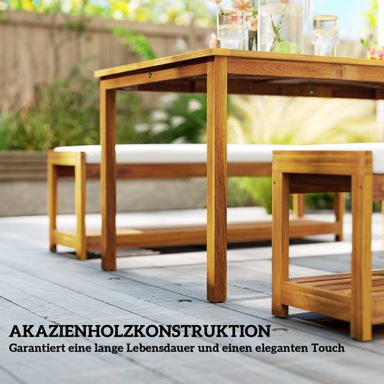 Salon de jardin bois d'acacia naturel 150 x 85 x 75 cm - PANGIVO - Image 9