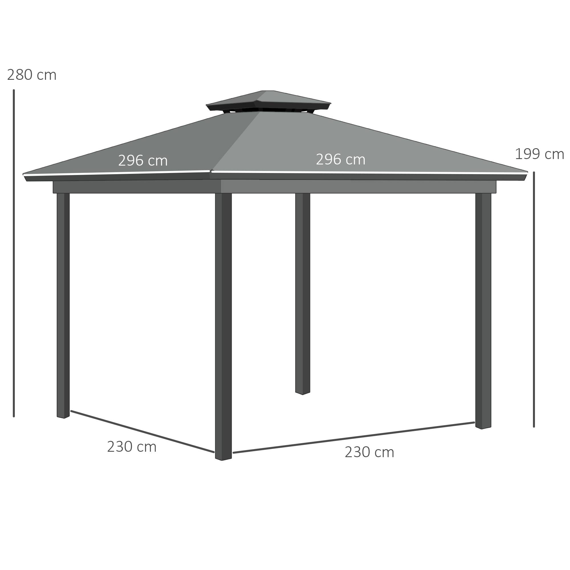 Maison Chic - Tonnelle de jardin pour terrasse avec 4 parois latérales double toit 296x296x280cm Aluminium Gris fr545 - Image 5