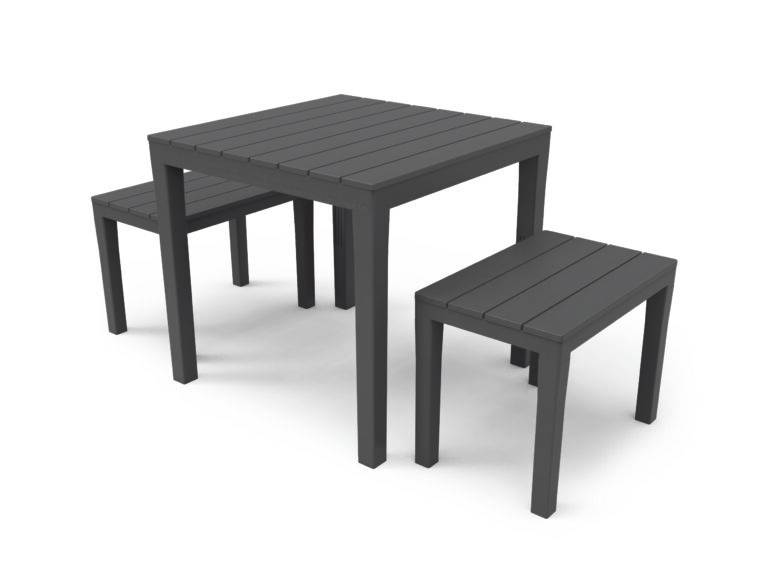 Wilsa Garden - Salon de jardin en résine anthracite avec 2 bancs PAPUA - Image 2
