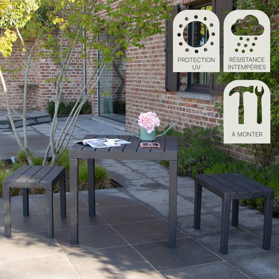Wilsa Garden - Salon de jardin en résine anthracite avec 2 bancs PAPUA - Image 8