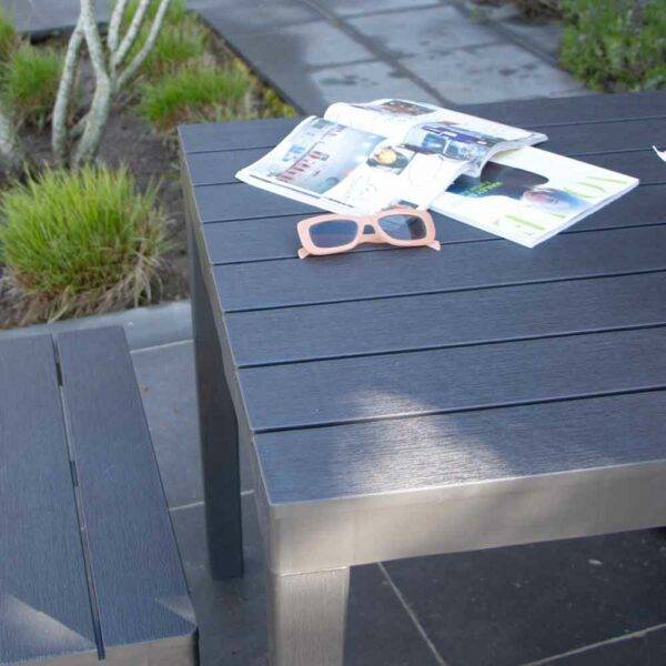 Wilsa Garden - Salon de jardin en résine anthracite avec 2 bancs PAPUA - Image 3