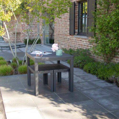 Wilsa Garden - Salon de jardin en résine anthracite avec 2 bancs PAPUA - Image 7