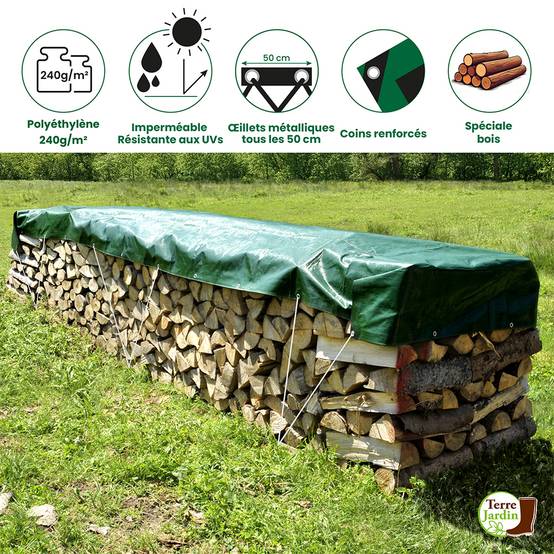 Bâche à bûches épaisse ultra résistante 240 g/m² 1.5 x 6 Vert - Image 2
