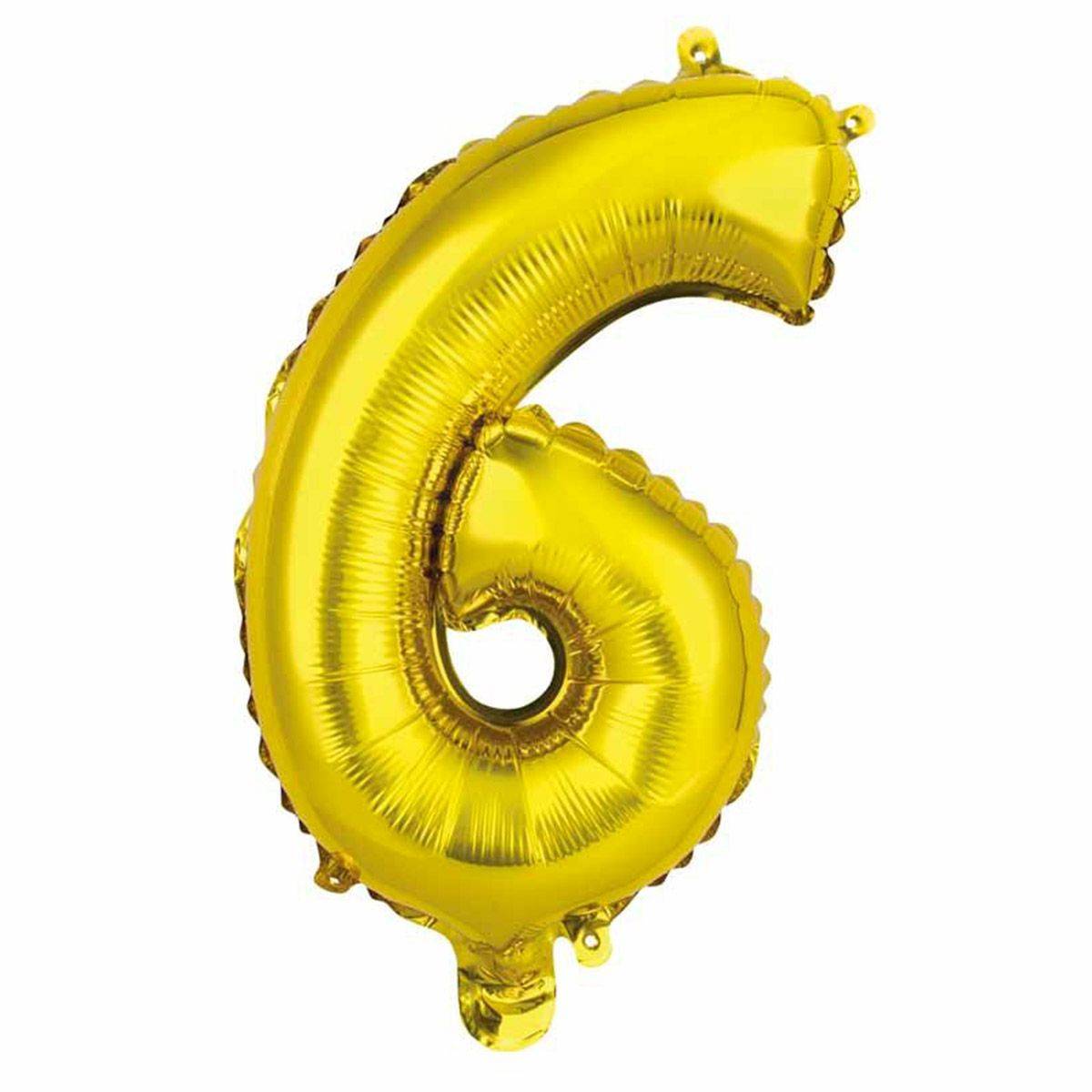 Ballon Gonflable Métallisé "Chiffre 6" 40cm Or - Image 1