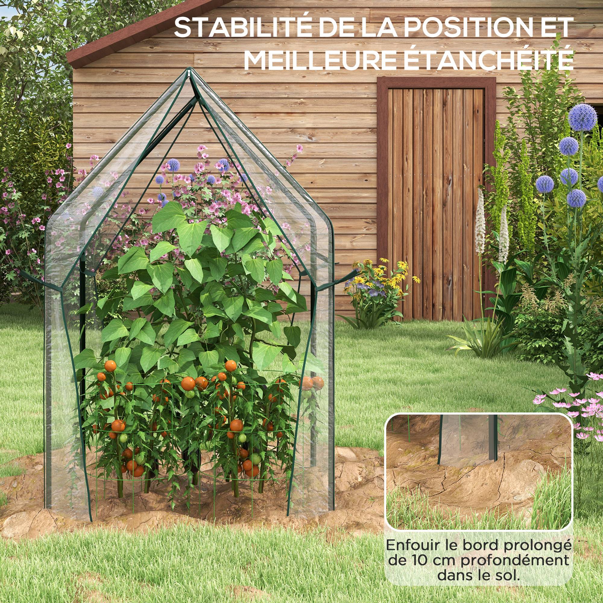 Sans Marque - Serre de jardin, Serre à Tomate pour le jardin avec 2 portes zippées, dim. 90 x 90 x 145cm - Image 9