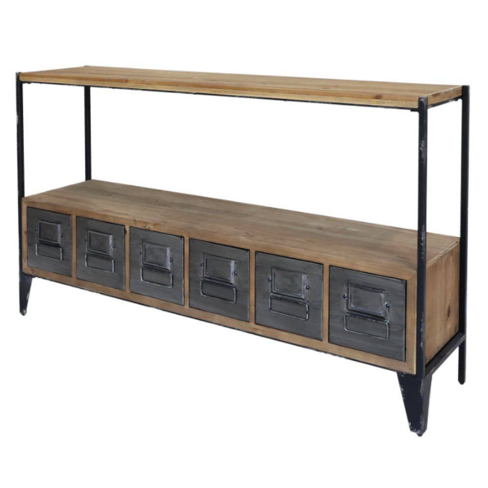 Chemin De Campagne - Meuble buffet en bois de sapin marron et zinc gris 133 x 32.5 x 77 cm Chemin de campagne - Image 1
