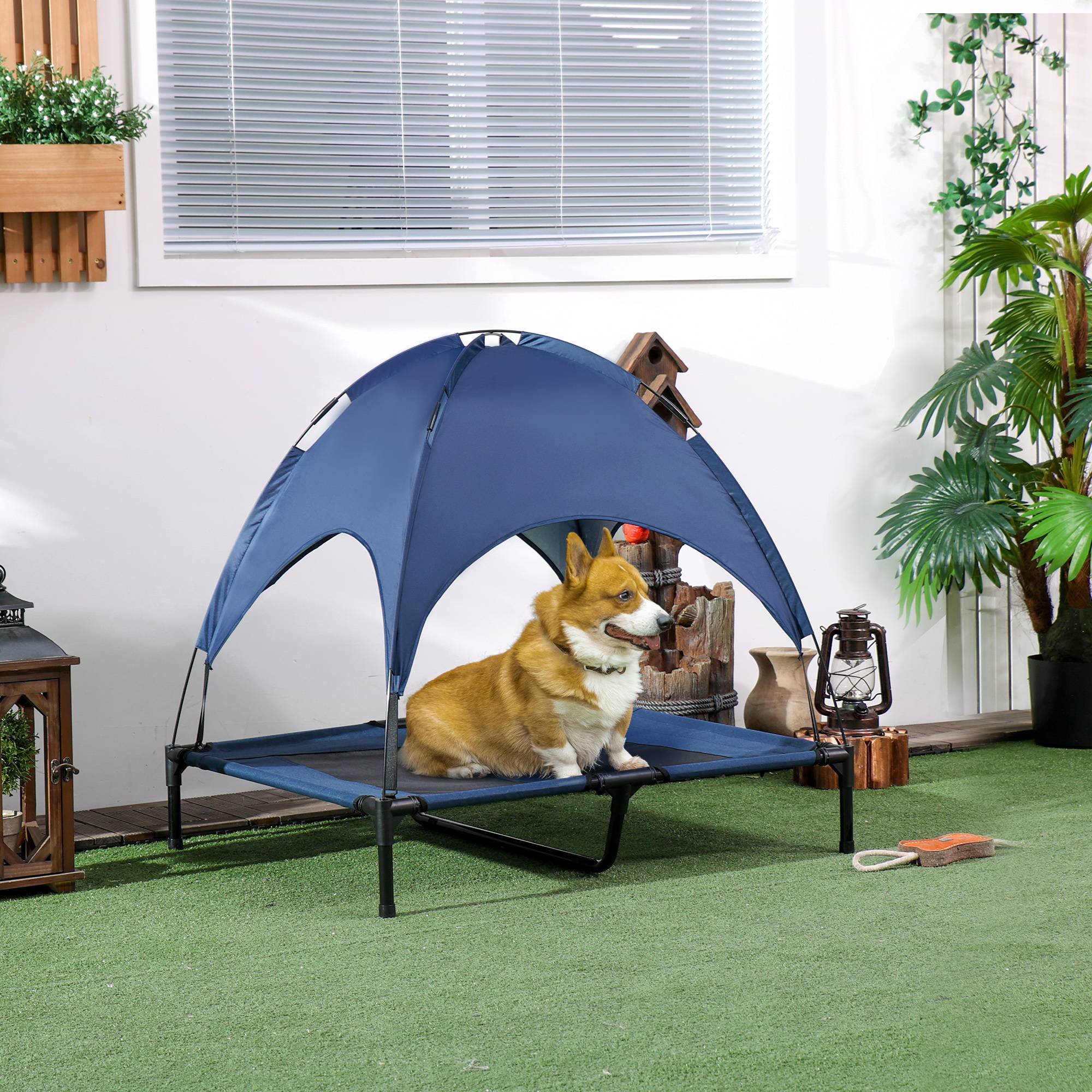 Lit pour chien avec baldaquin acier bleu et noir 92 x 76 x 90 cm - PANGIVO - Image 4