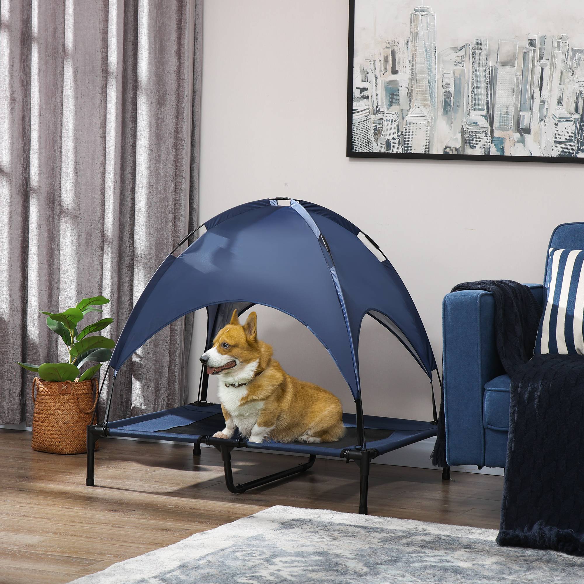 Lit pour chien avec baldaquin acier bleu et noir 92 x 76 x 90 cm - PANGIVO - Image 3