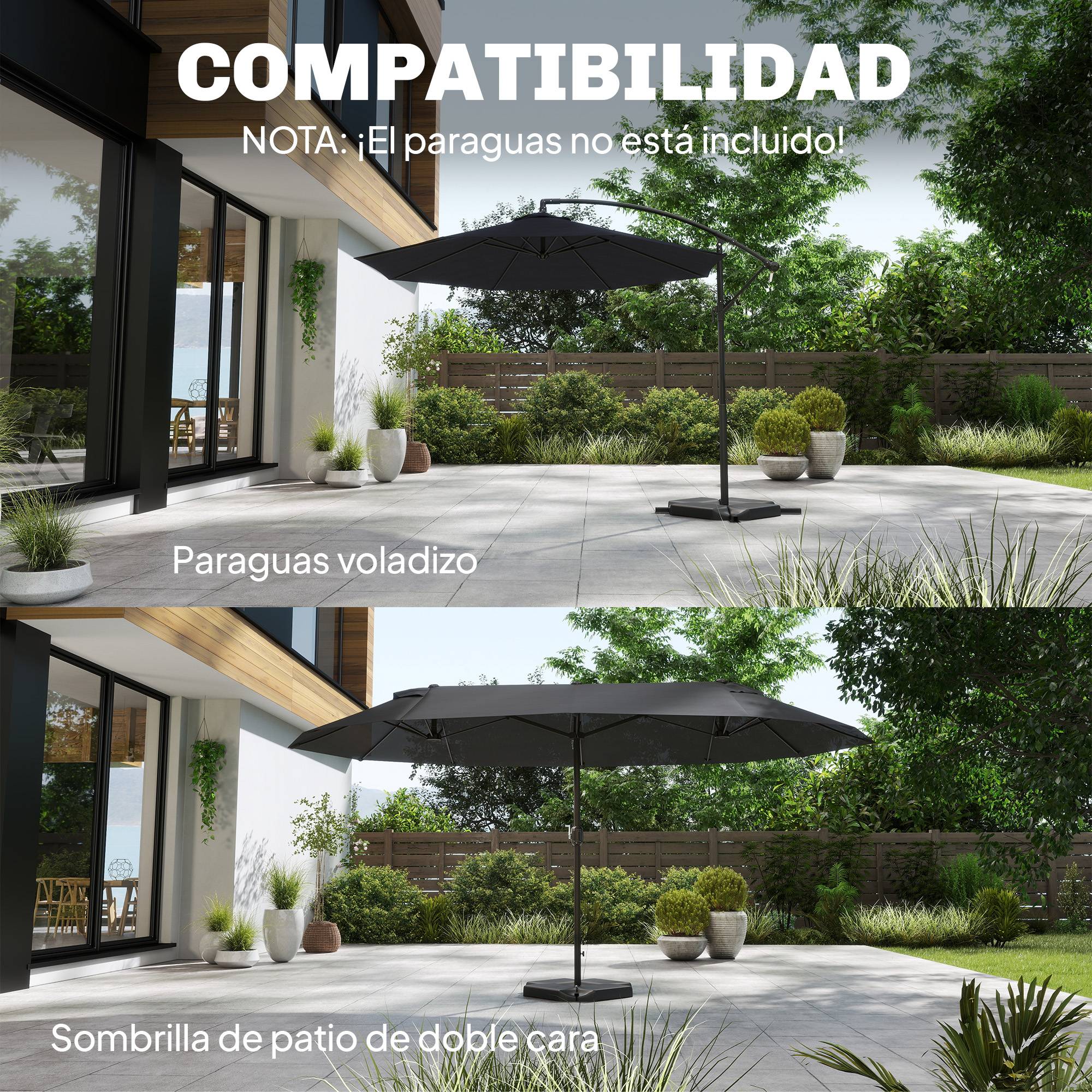 Base parasol 4 pieces pour cantilever, support HDPE remplissable eau 77 kg ou sable 100 kg - Image 7