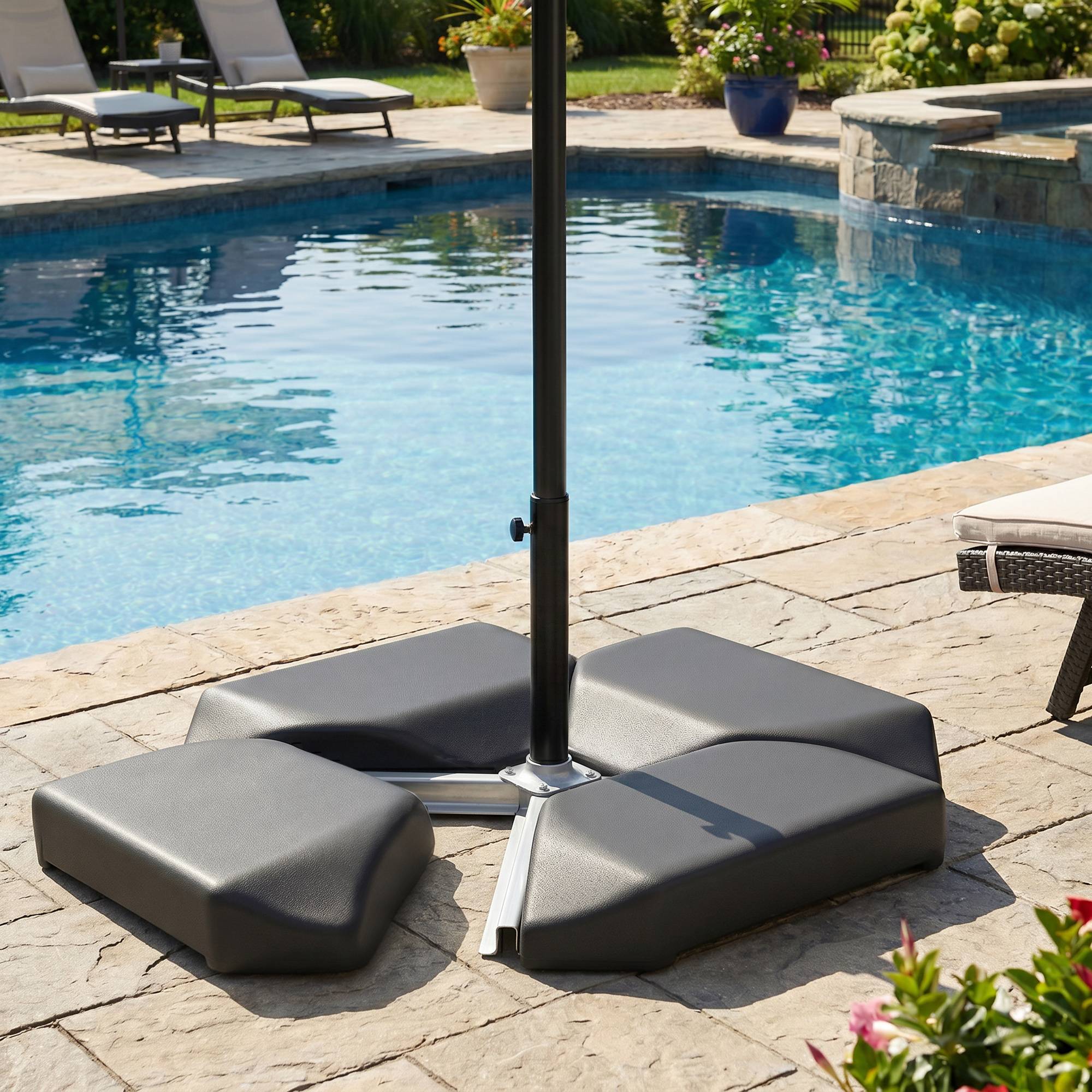 Base parasol 4 pieces pour cantilever, support HDPE remplissable eau 77 kg ou sable 100 kg - Image 3