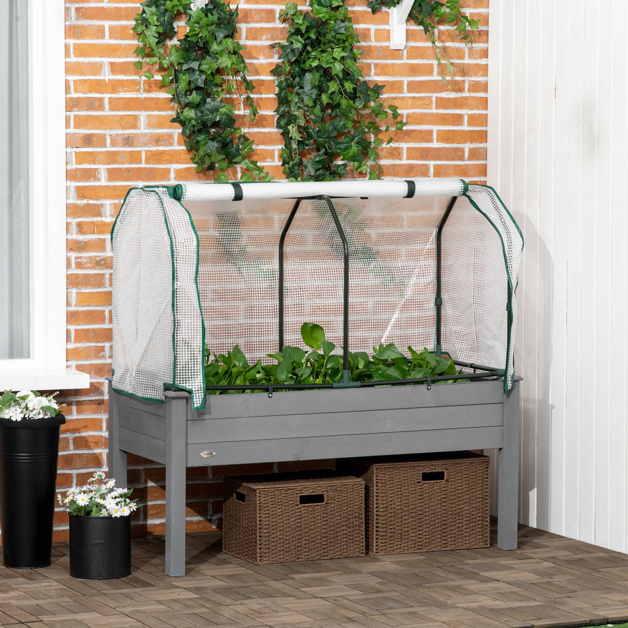 Potager sur pieds bois et acier naturel 121 x 55 x 117 cm - PANGIVO - Image 3