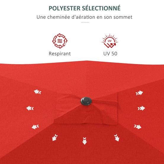Outsunny - Parasol rectangulaire inclinable 2x3m avec manivelle toile polyester imperméabilisée haute densité 180g/m² rouge - OUTSUNNY - Image 8