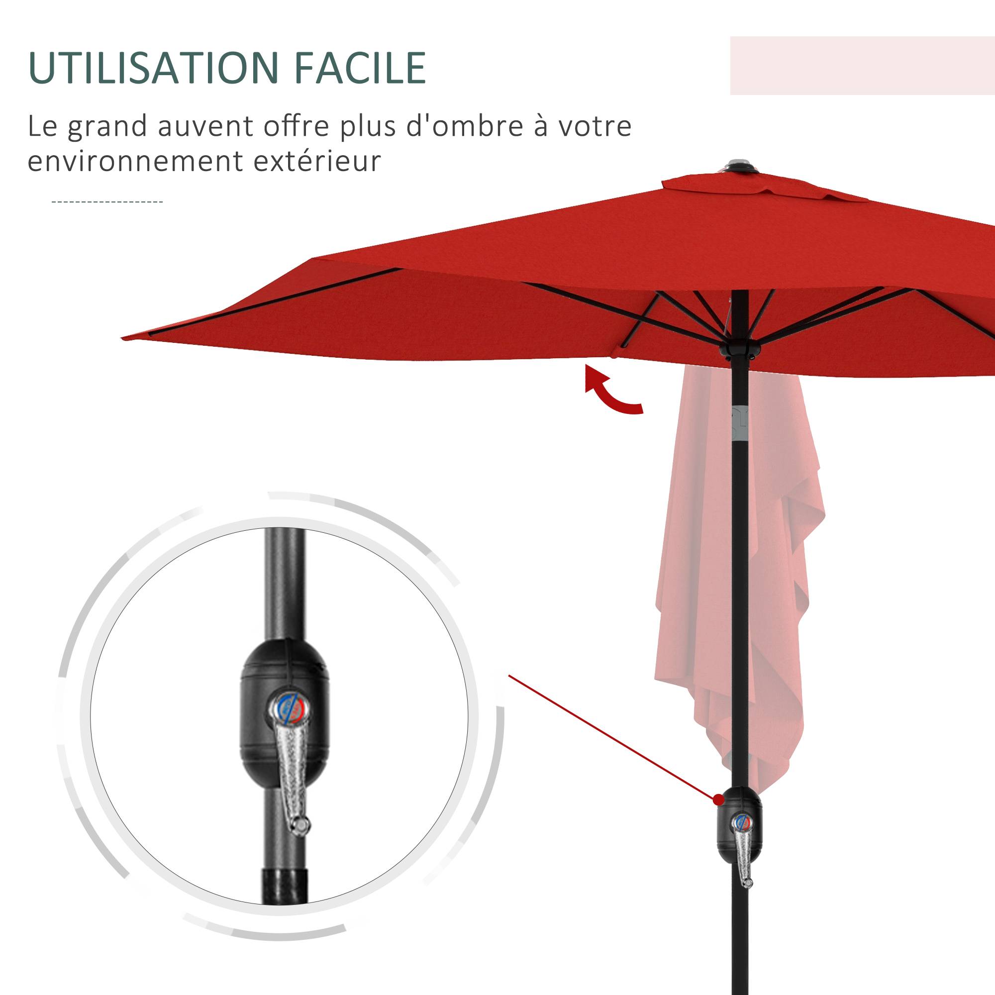 Outsunny - Parasol rectangulaire inclinable 2x3m avec manivelle toile polyester imperméabilisée haute densité 180g/m² rouge - OUTSUNNY - Image 7