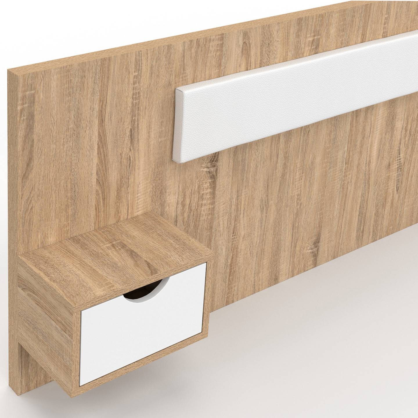 IDMARKET - Tête de lit suspendue avec chevets SANTA pour lit 140, 160 et 180 cm bois et blanc - Image 6