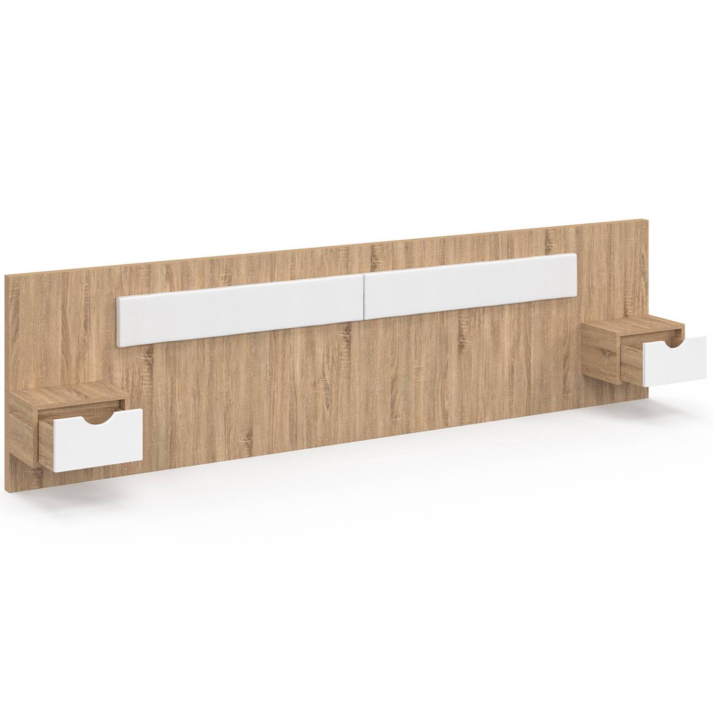 IDMARKET - Tête de lit suspendue avec chevets SANTA pour lit 140, 160 et 180 cm bois et blanc - Image 2