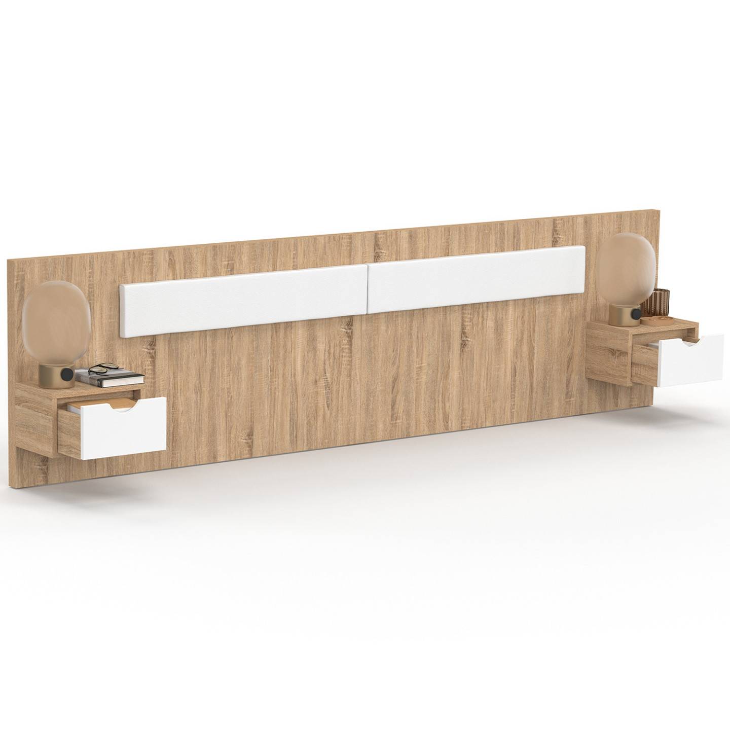IDMARKET - Tête de lit suspendue avec chevets SANTA pour lit 140, 160 et 180 cm bois et blanc - Image 4