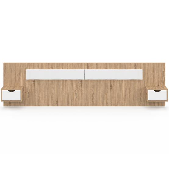 IDMARKET - Tête de lit suspendue avec chevets SANTA pour lit 140, 160 et 180 cm bois et blanc - Image 3