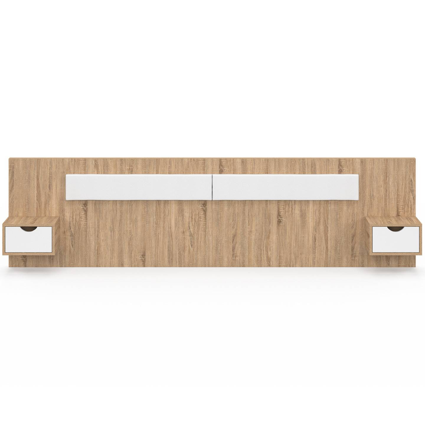 IDMARKET - Tête de lit suspendue avec chevets SANTA pour lit 140, 160 et 180 cm bois et blanc - Image 3