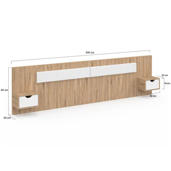 IDMARKET - Tête de lit suspendue avec chevets SANTA pour lit 140, 160 et 180 cm bois et blanc - Image 5