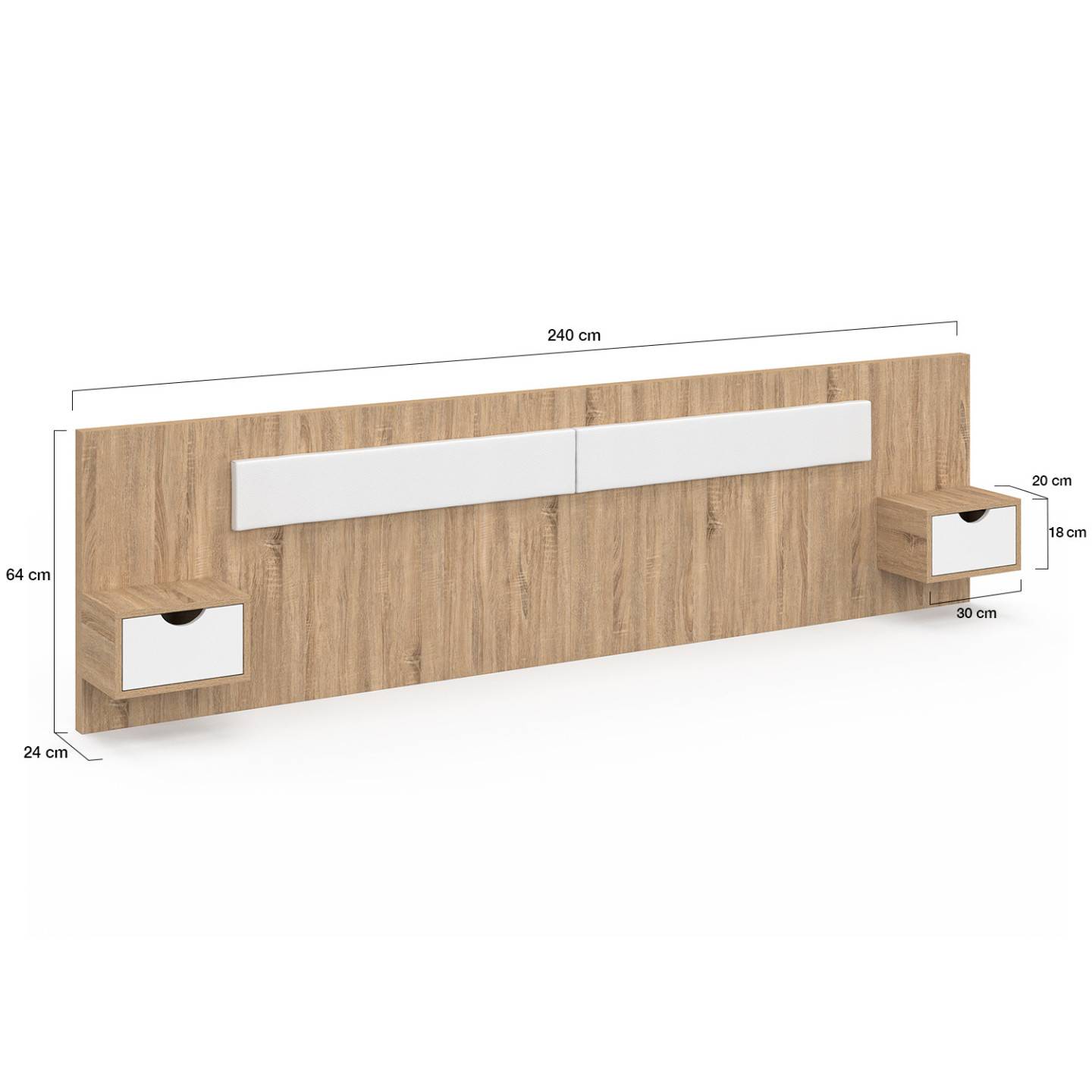 IDMARKET - Tête de lit suspendue avec chevets SANTA pour lit 140, 160 et 180 cm bois et blanc - Image 5