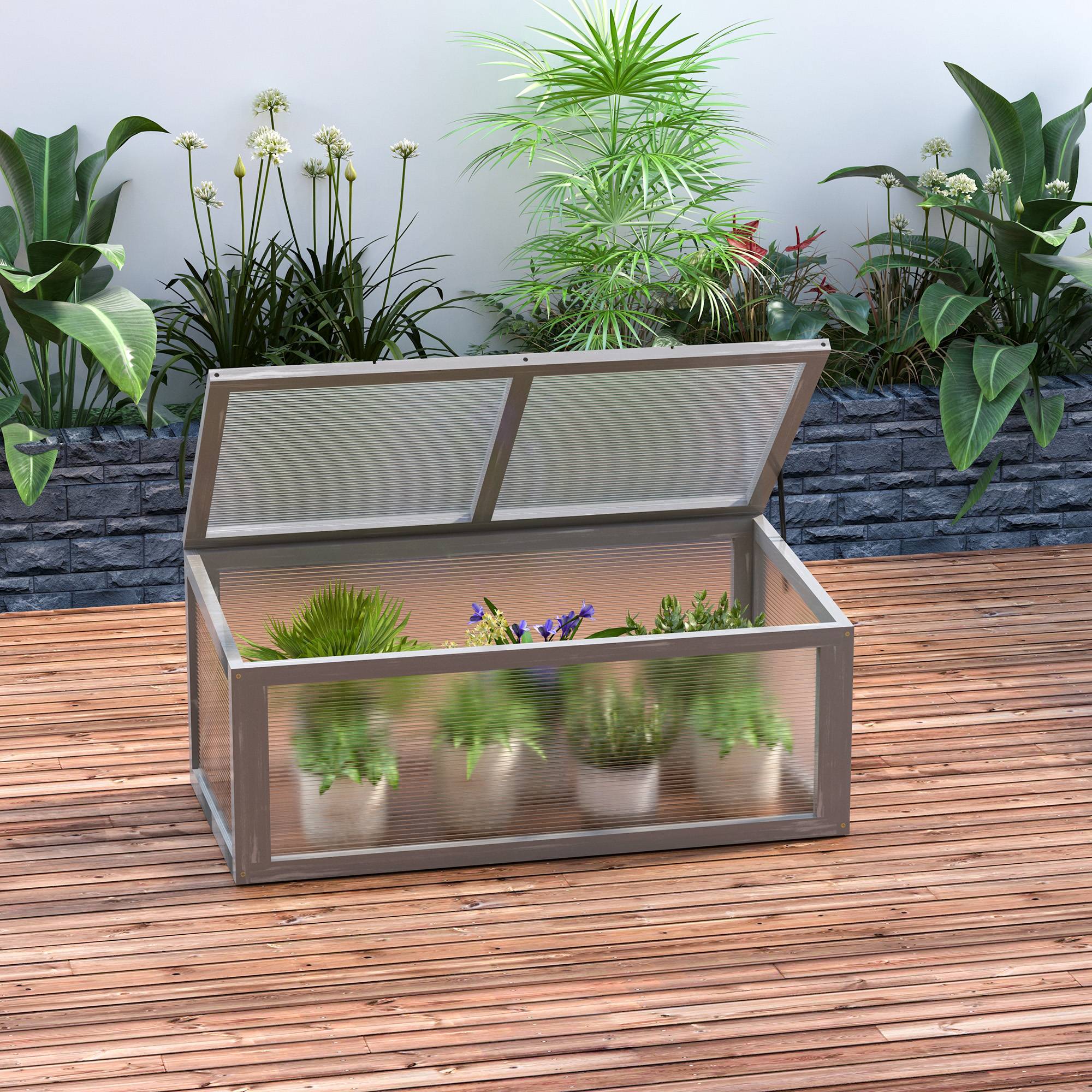 Sans Marque - Serre châssis froid bois polycarbonate 90x46x40 cm résistante intempéries bâche grise - Image 3