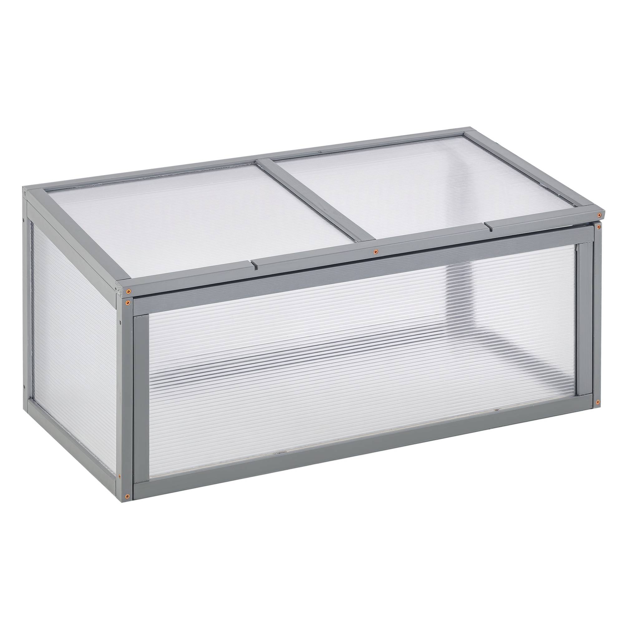 Sans Marque - Serre châssis froid bois polycarbonate 90x46x40 cm résistante intempéries bâche grise - Image 1