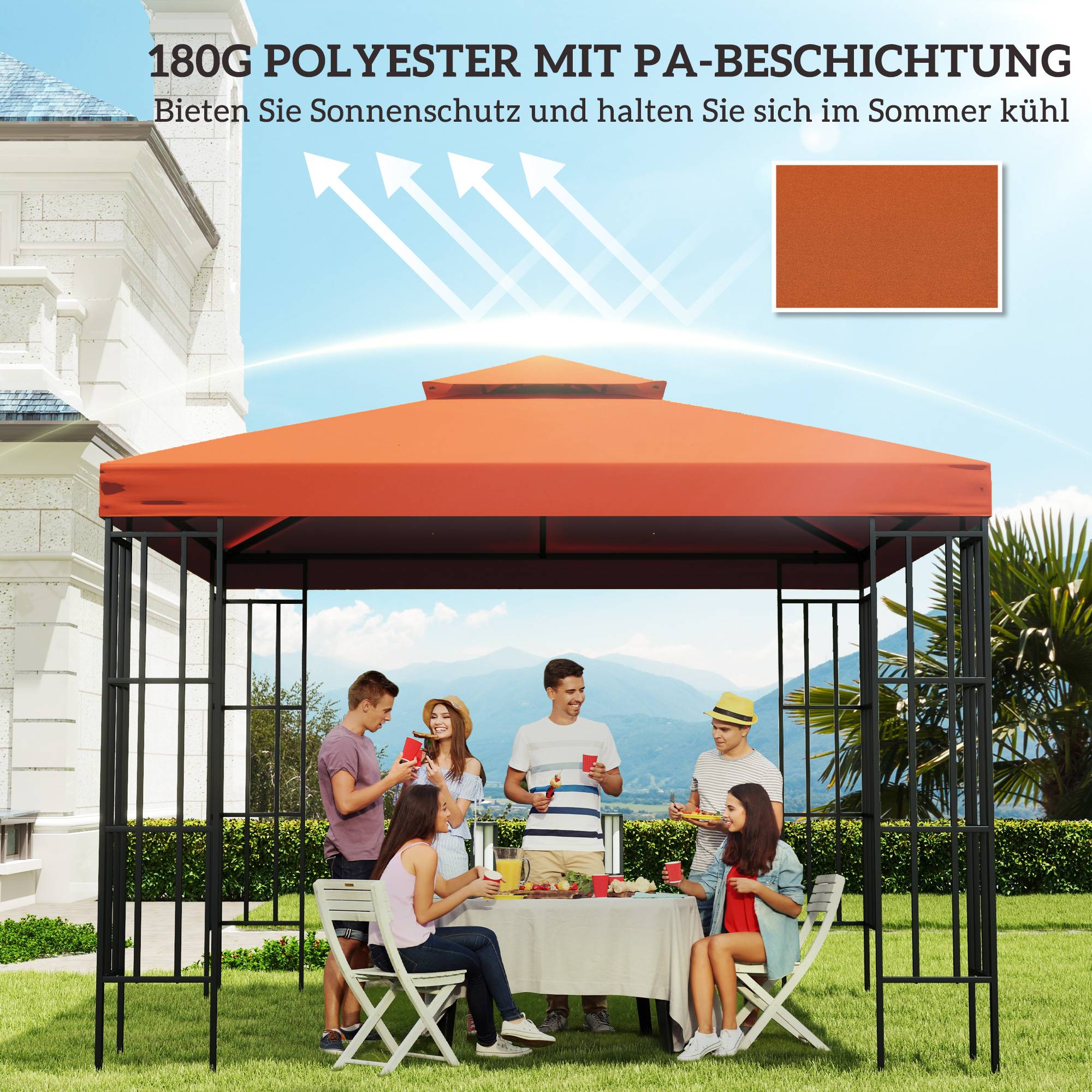 Toit remplacement pavillon 3x3m déperlant toit pavillon métal pavillon jardin tente fête polyester rouge rouille - Image 8