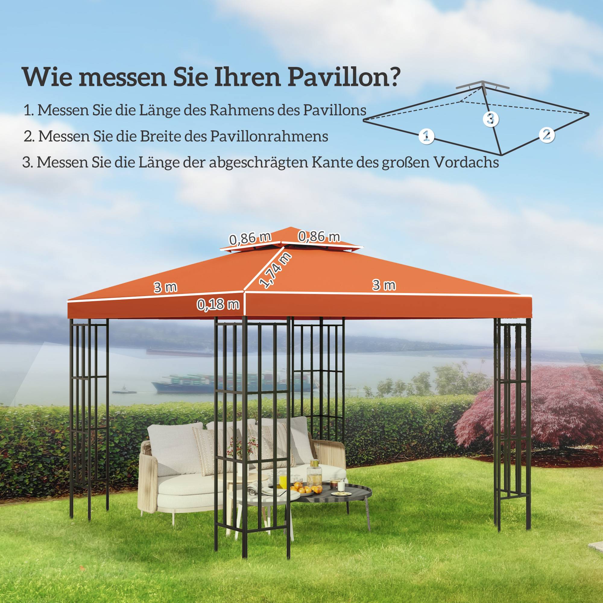 Toit remplacement pavillon 3x3m déperlant toit pavillon métal pavillon jardin tente fête polyester rouge rouille - Image 5