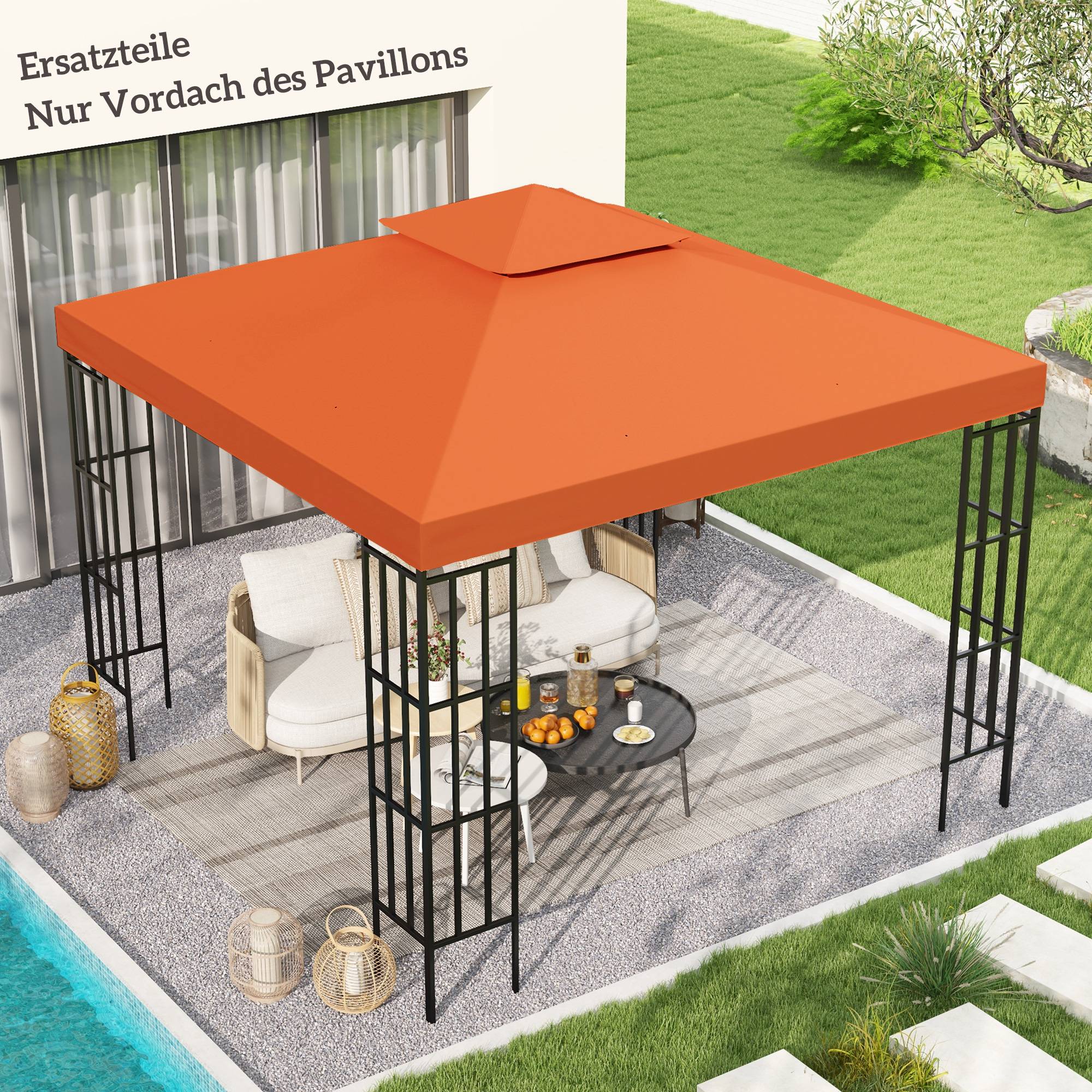 Toit remplacement pavillon 3x3m déperlant toit pavillon métal pavillon jardin tente fête polyester rouge rouille - Image 3