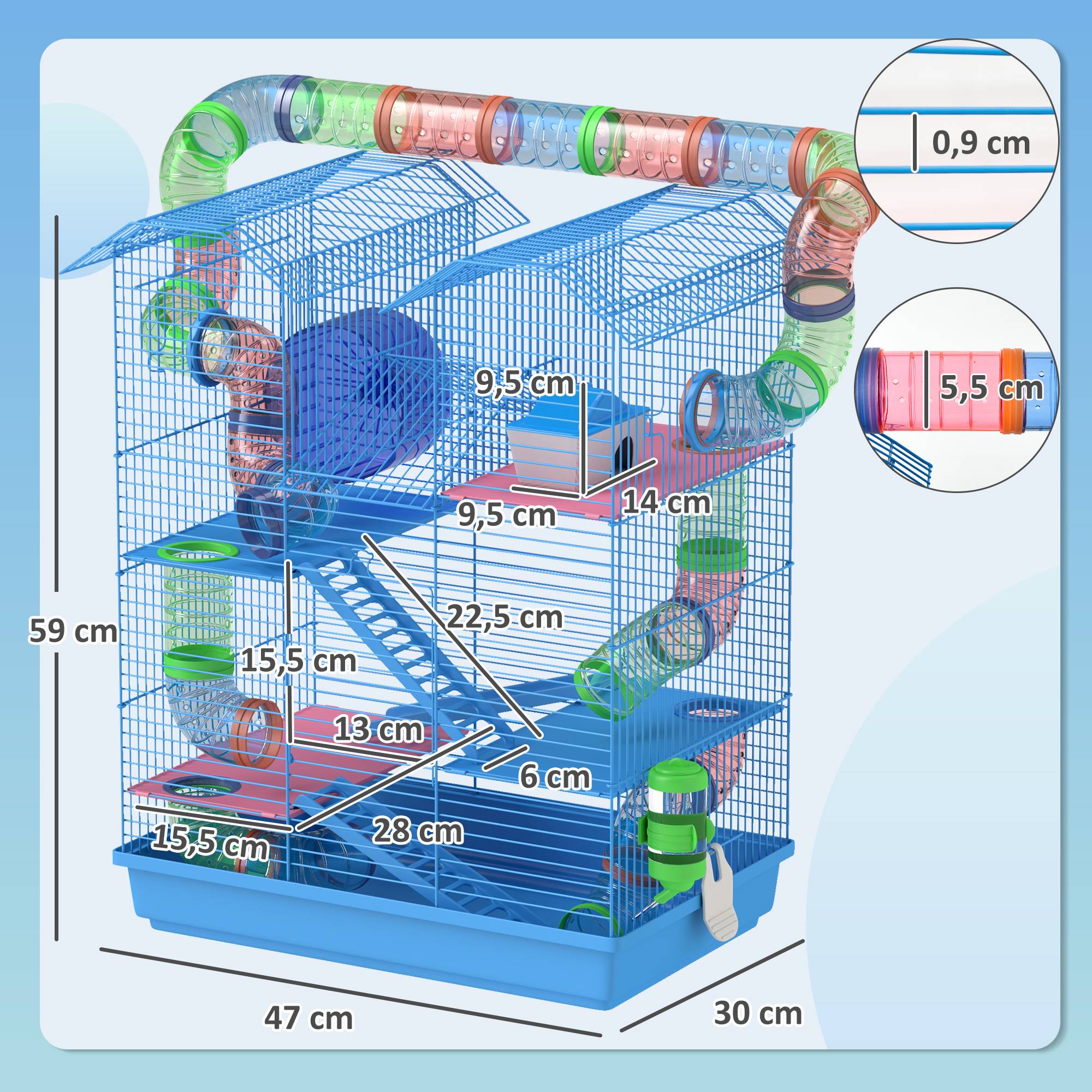 Cage pour rongeurs acier et plastique bleu 47 x 30 x 59 cm - PANGIVO - Image 5
