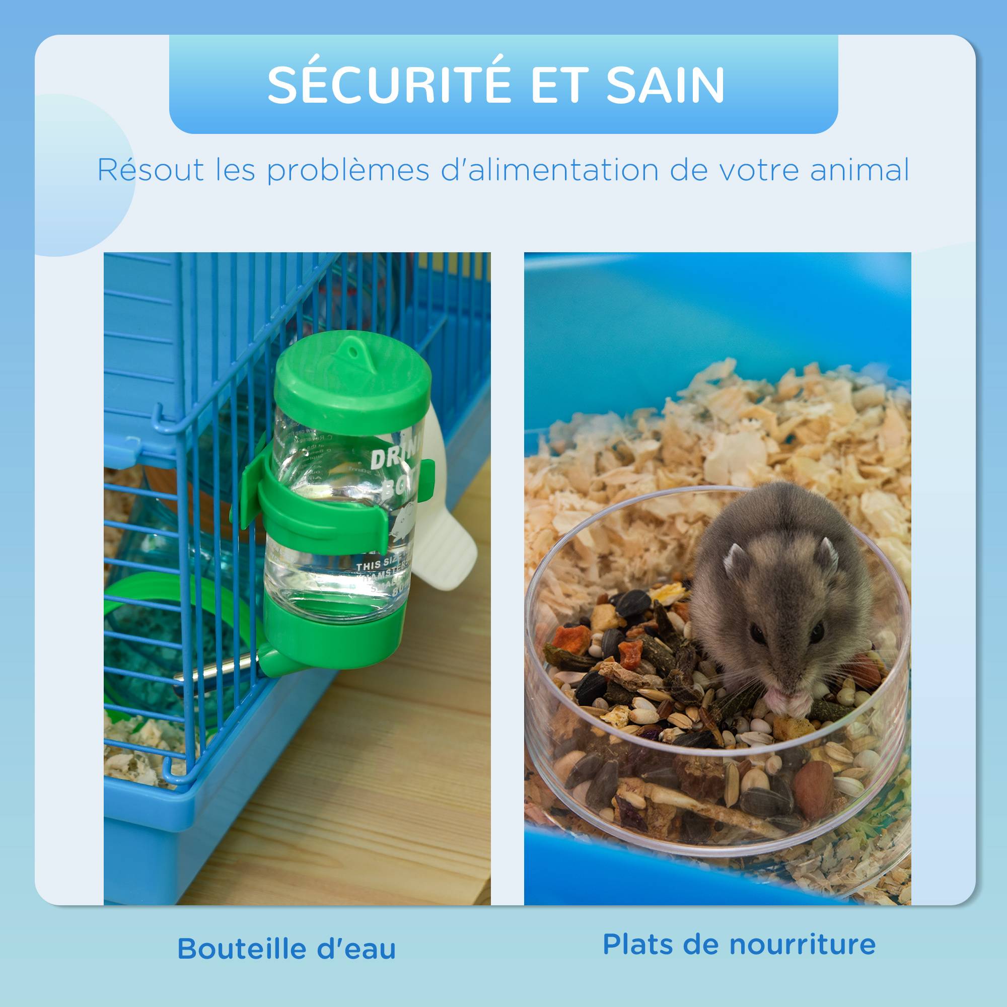 Cage pour rongeurs acier et plastique bleu 47 x 30 x 59 cm - PANGIVO - Image 7