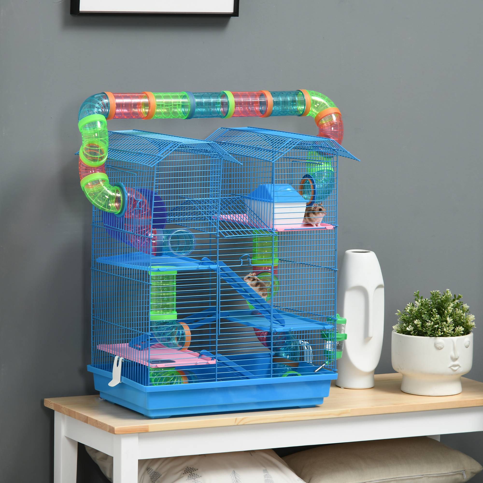 Cage pour rongeurs acier et plastique bleu 47 x 30 x 59 cm - PANGIVO - Image 4