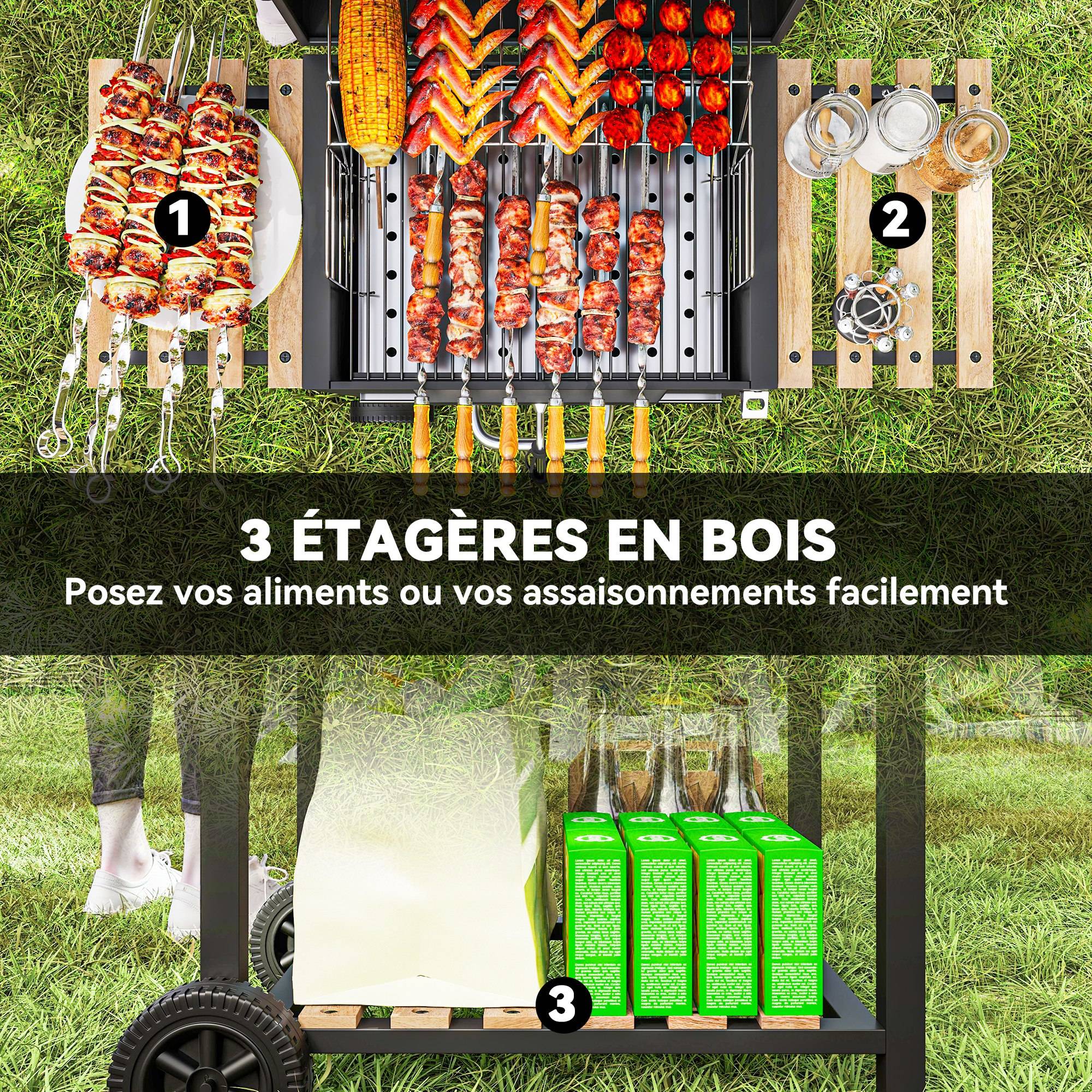 Barbecue à charbon réglable acier jardin couvercle thermomètre décapsuleur noir 112 cm - ComfortXL Outdoor Living - Image 9