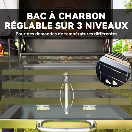 Barbecue à charbon réglable acier jardin couvercle thermomètre décapsuleur noir 112 cm - ComfortXL Outdoor Living - Image 7