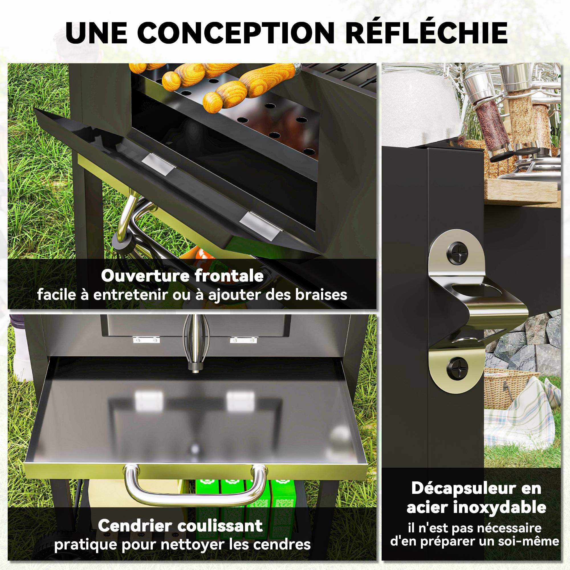 Barbecue à charbon réglable acier jardin couvercle thermomètre décapsuleur noir 112 cm - ComfortXL Outdoor Living - Image 10