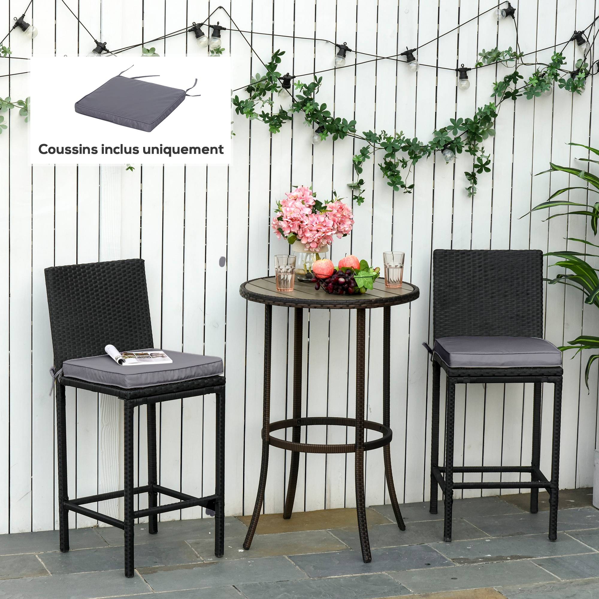 Maison Chic - Lot de 2 Coussins de chaise de jardin Coussin chaise extérieur déhoussables Rembourrage 5 cm Tissu Polyester 45x45cm Gris foncé - Image 2