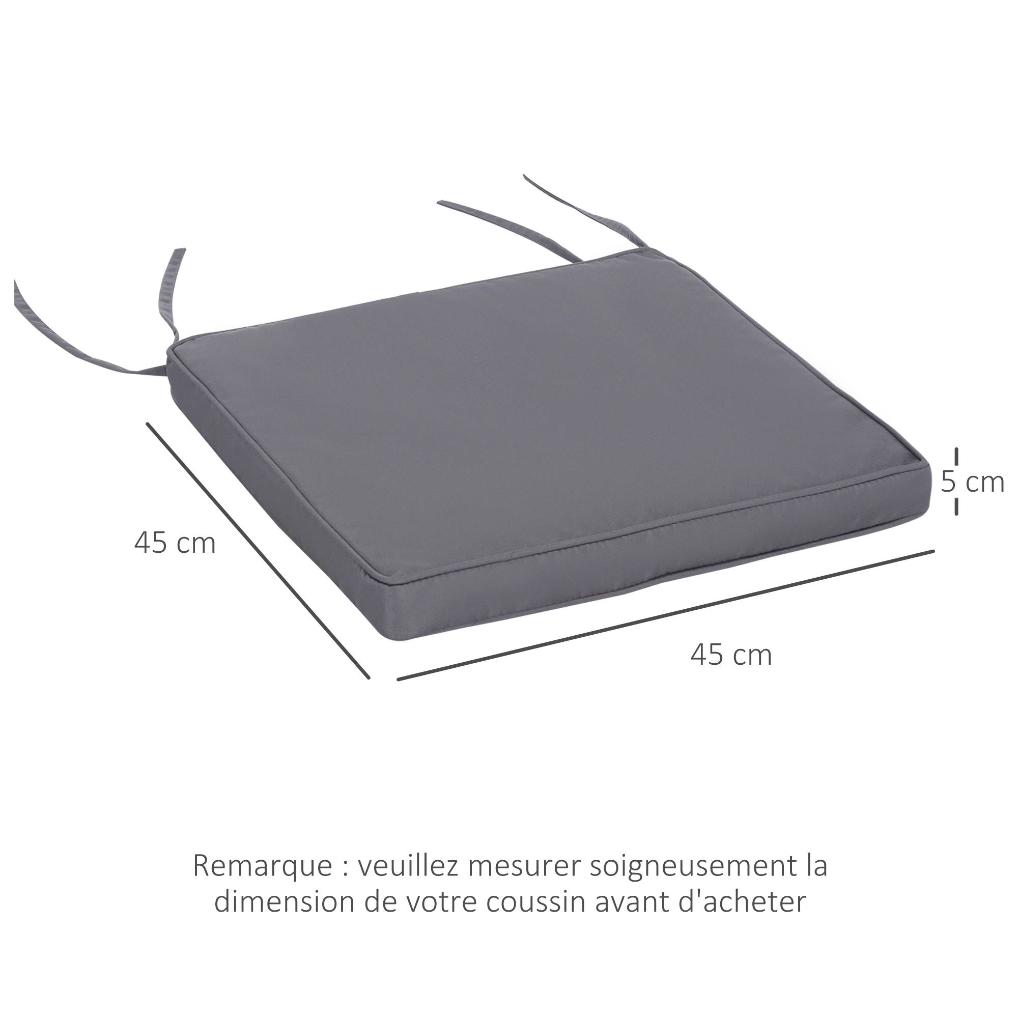 Maison Chic - Lot de 2 Coussins de chaise de jardin Coussin chaise extérieur déhoussables Rembourrage 5 cm Tissu Polyester 45x45cm Gris foncé - Image 5