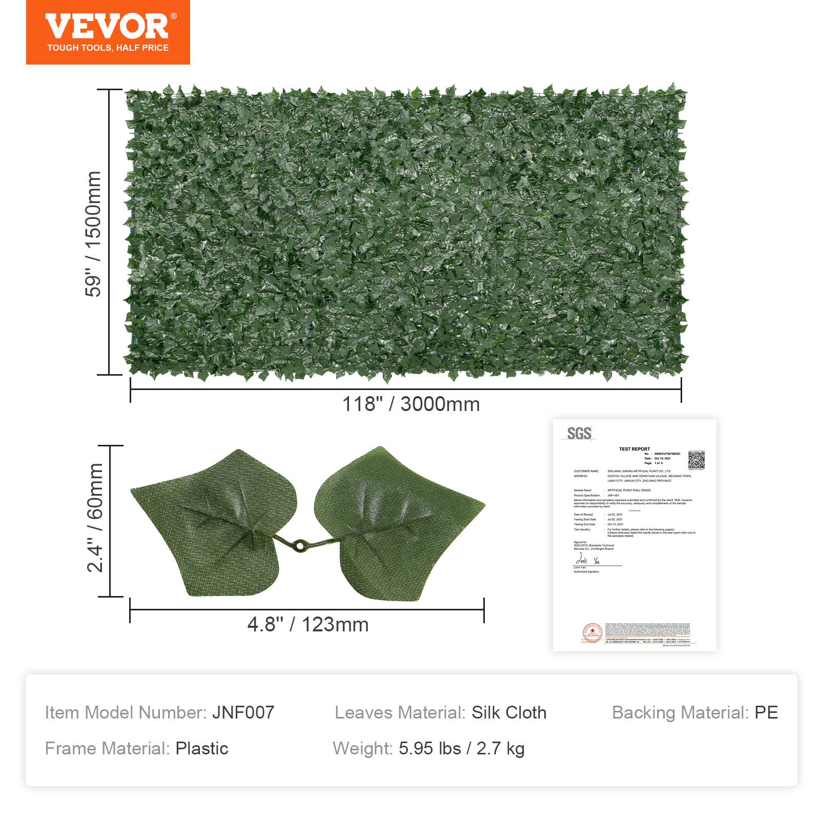Vevor - VEVOR Haie artificielle 150x300 cm, brise-vue lierre. Tissu maille renforcé, pour jardin, balcon. - Image 7