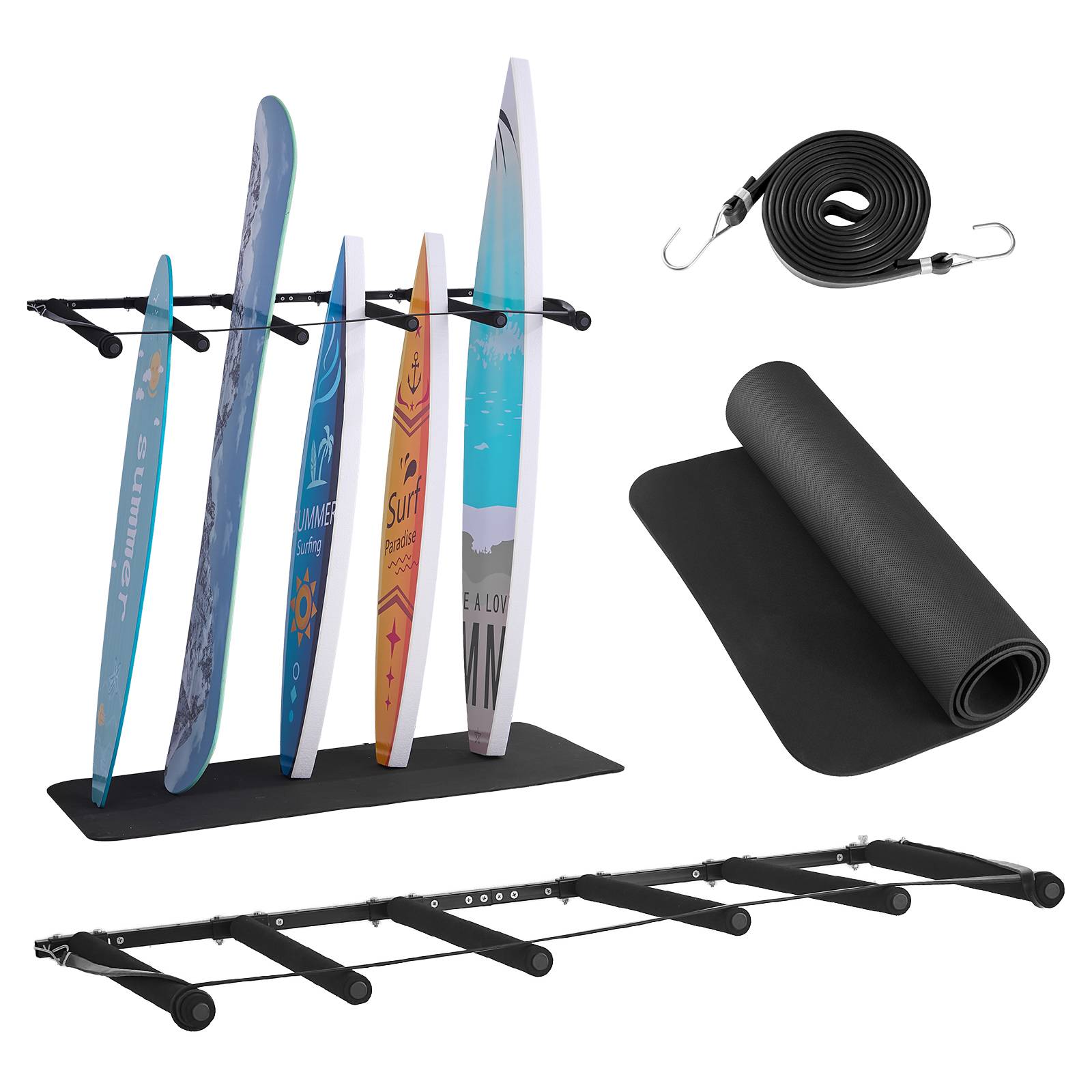 Vevor - VEVOR Support vertical mural 5 niveaux, rangement réglable en acier Q235 avec coussinets en éponge et corde élastique 2,3 m, pour planches et skis. - Image 1