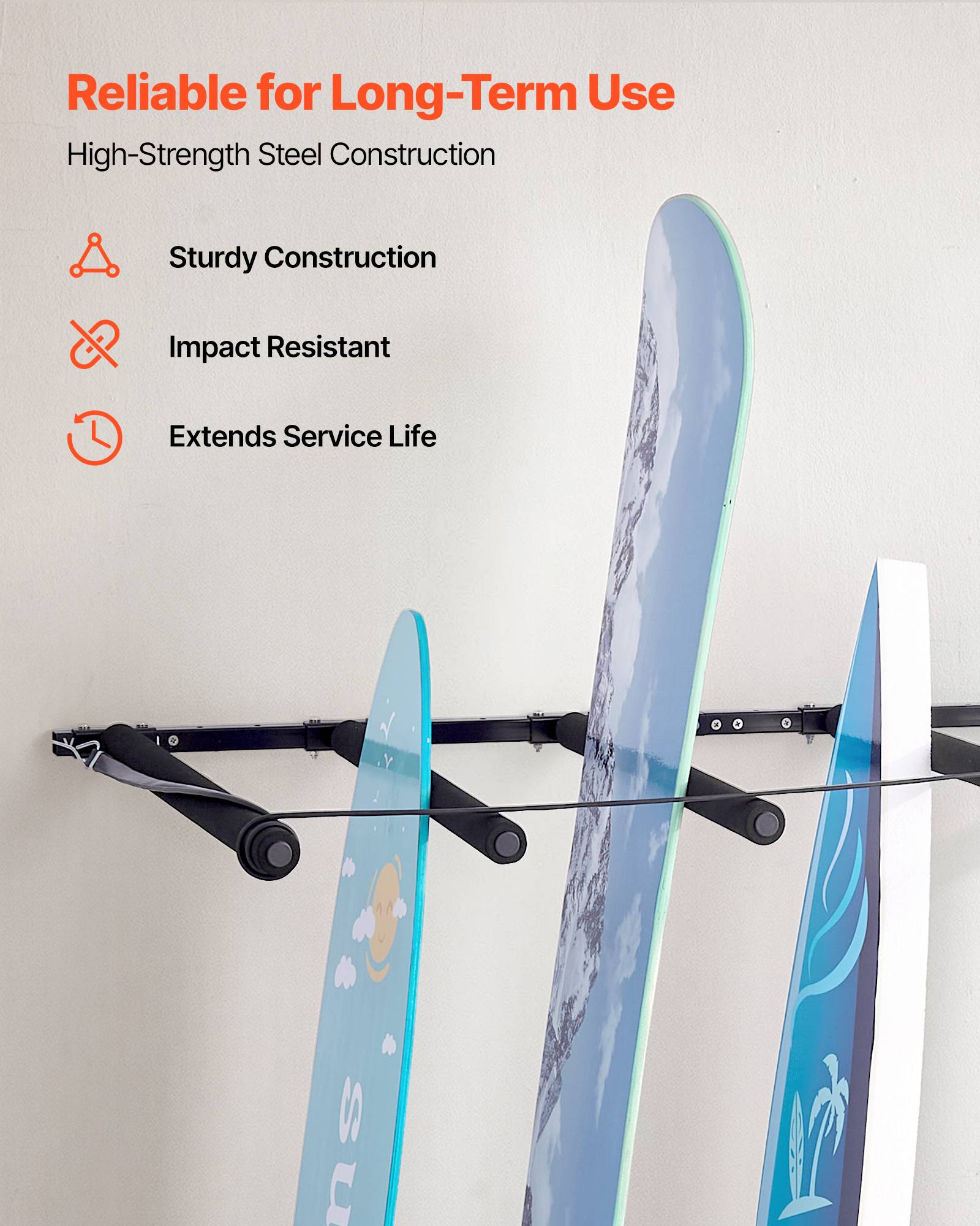 Vevor - VEVOR Support vertical mural 5 niveaux, rangement réglable en acier Q235 avec coussinets en éponge et corde élastique 2,3 m, pour planches et skis. - Image 7