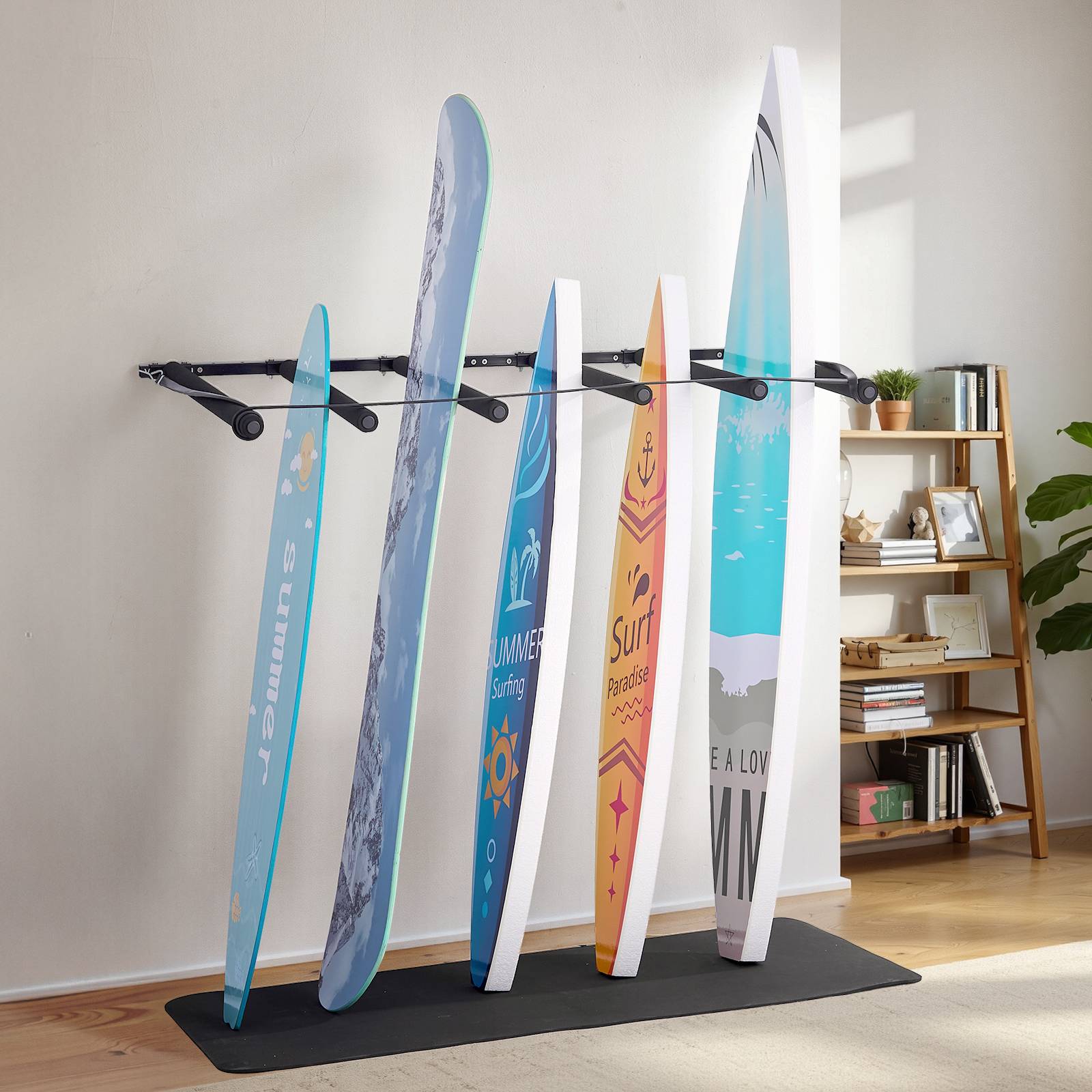 Vevor - VEVOR Support vertical mural 5 niveaux, rangement réglable en acier Q235 avec coussinets en éponge et corde élastique 2,3 m, pour planches et skis. - Image 8