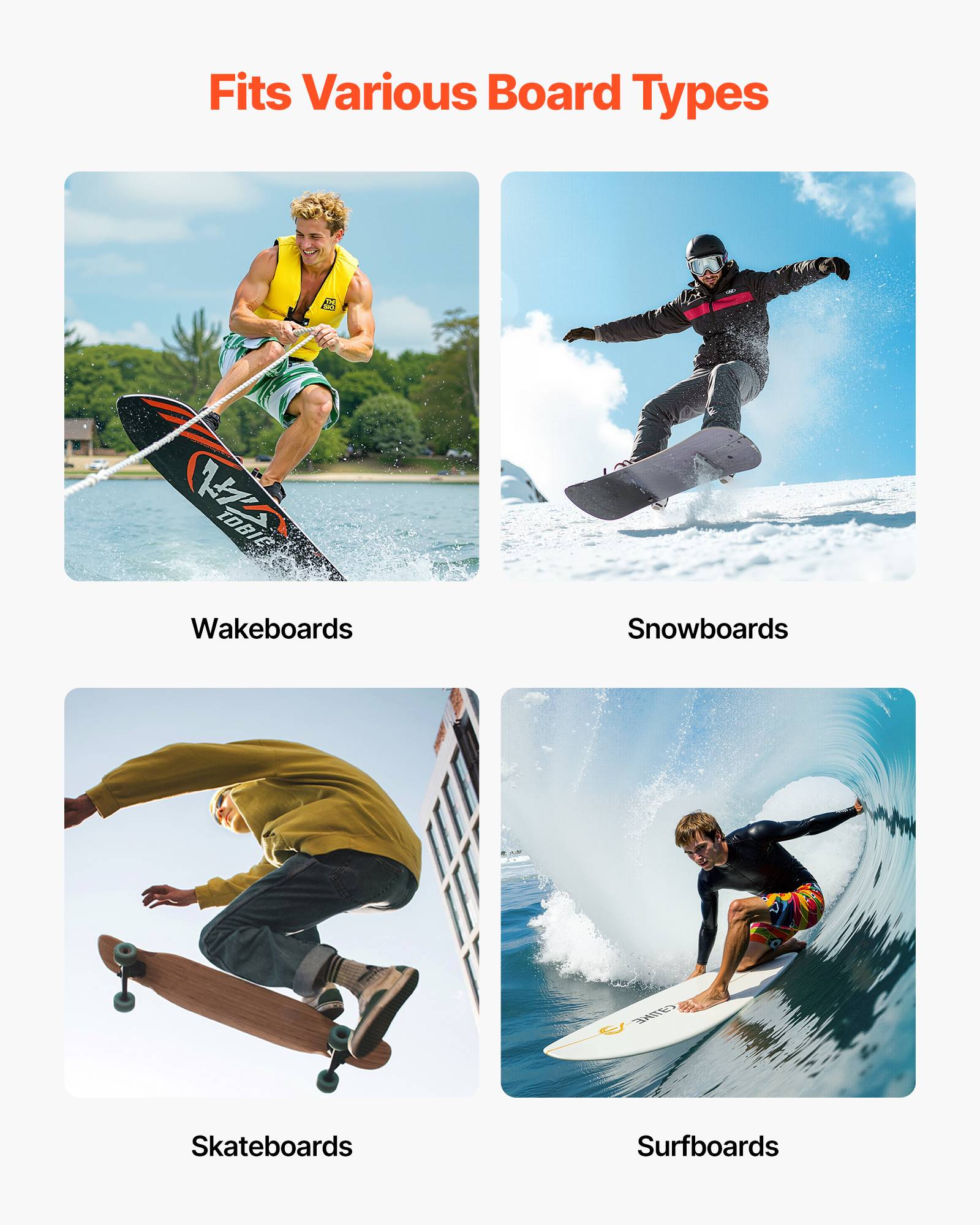Vevor - VEVOR Support vertical mural 5 niveaux, rangement réglable en acier Q235 avec coussinets en éponge et corde élastique 2,3 m, pour planches et skis. - Image 5