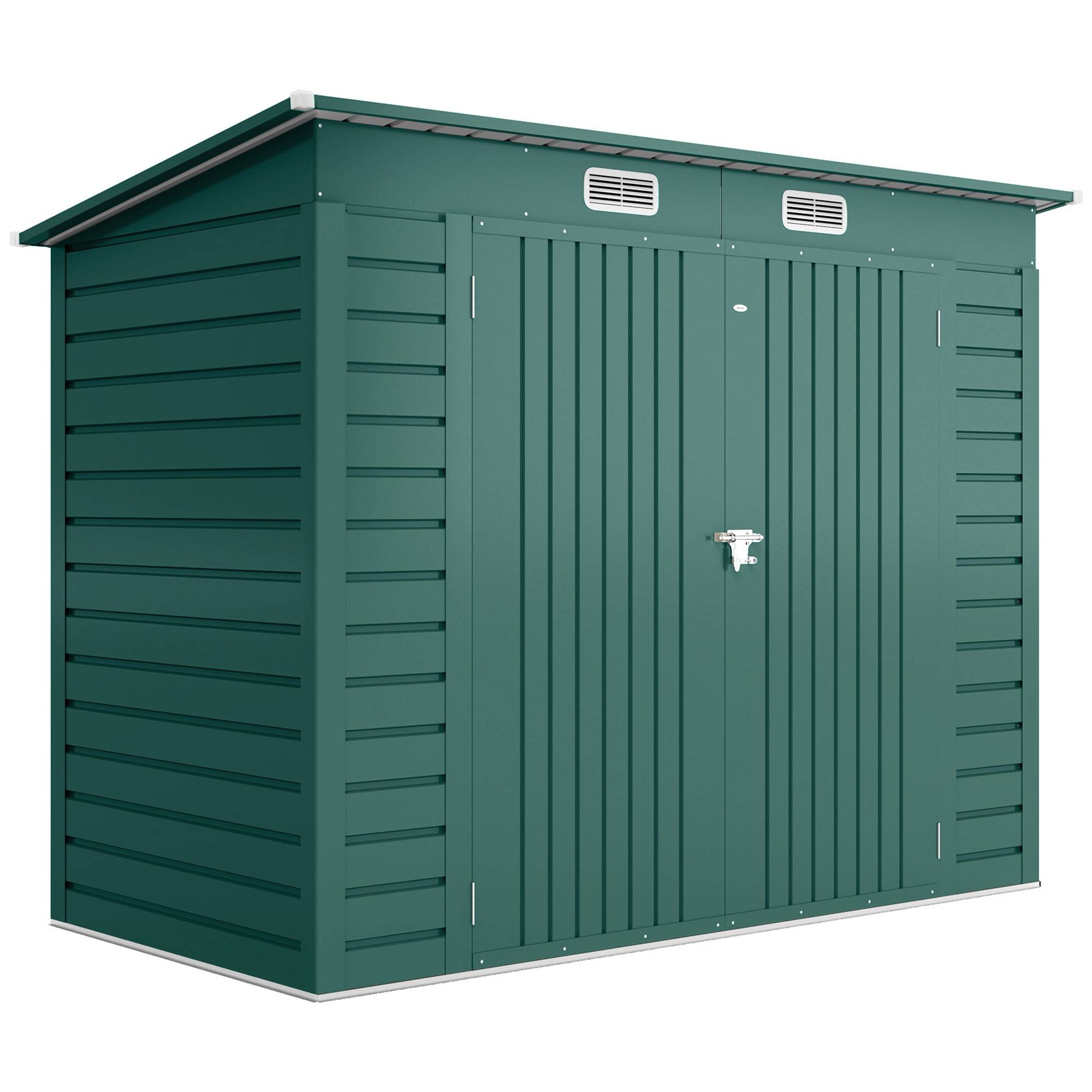ComfortXL - Abri de jardin en acier galvanisé 249 x 121 x 166/183 cm vert double porte toit monopente pour outils extérieur - Image 10