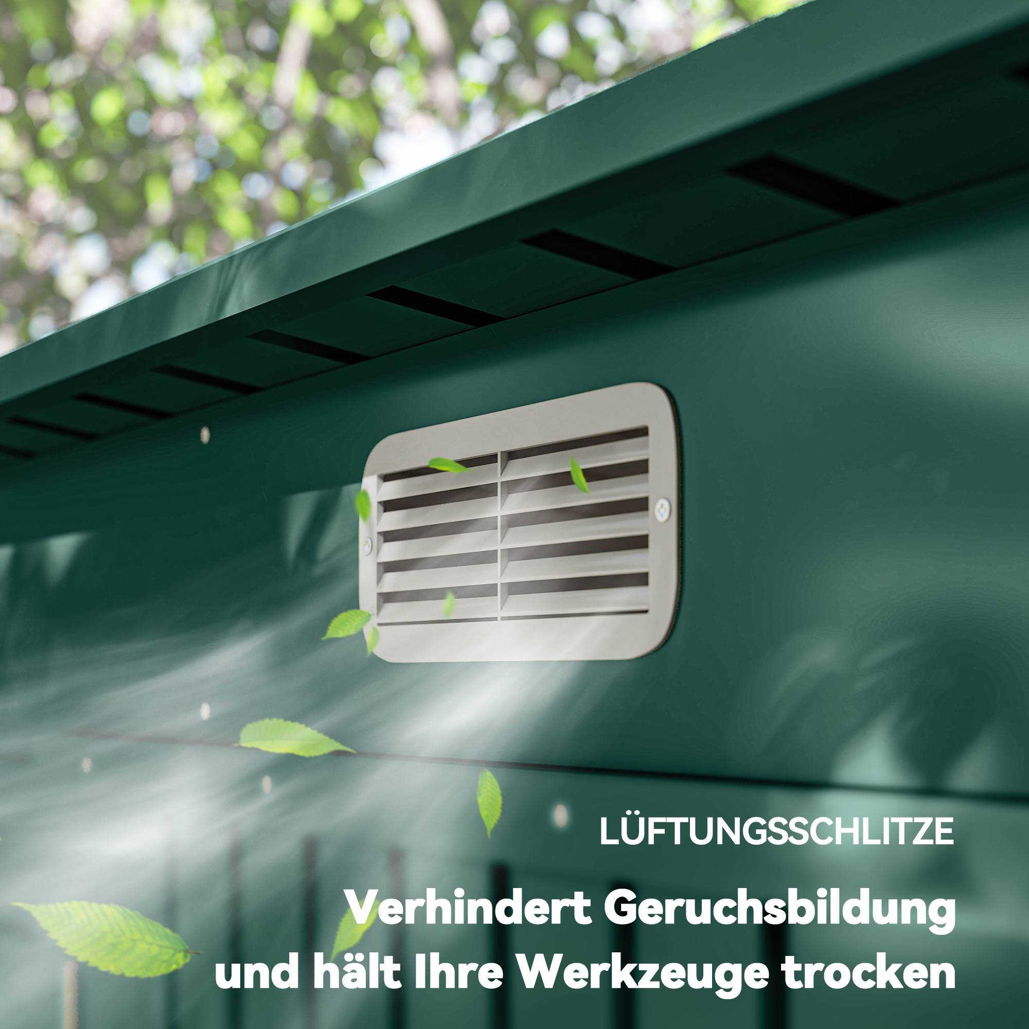 ComfortXL - Abri de jardin en acier galvanisé 249 x 121 x 166/183 cm vert double porte toit monopente pour outils extérieur - Image 7
