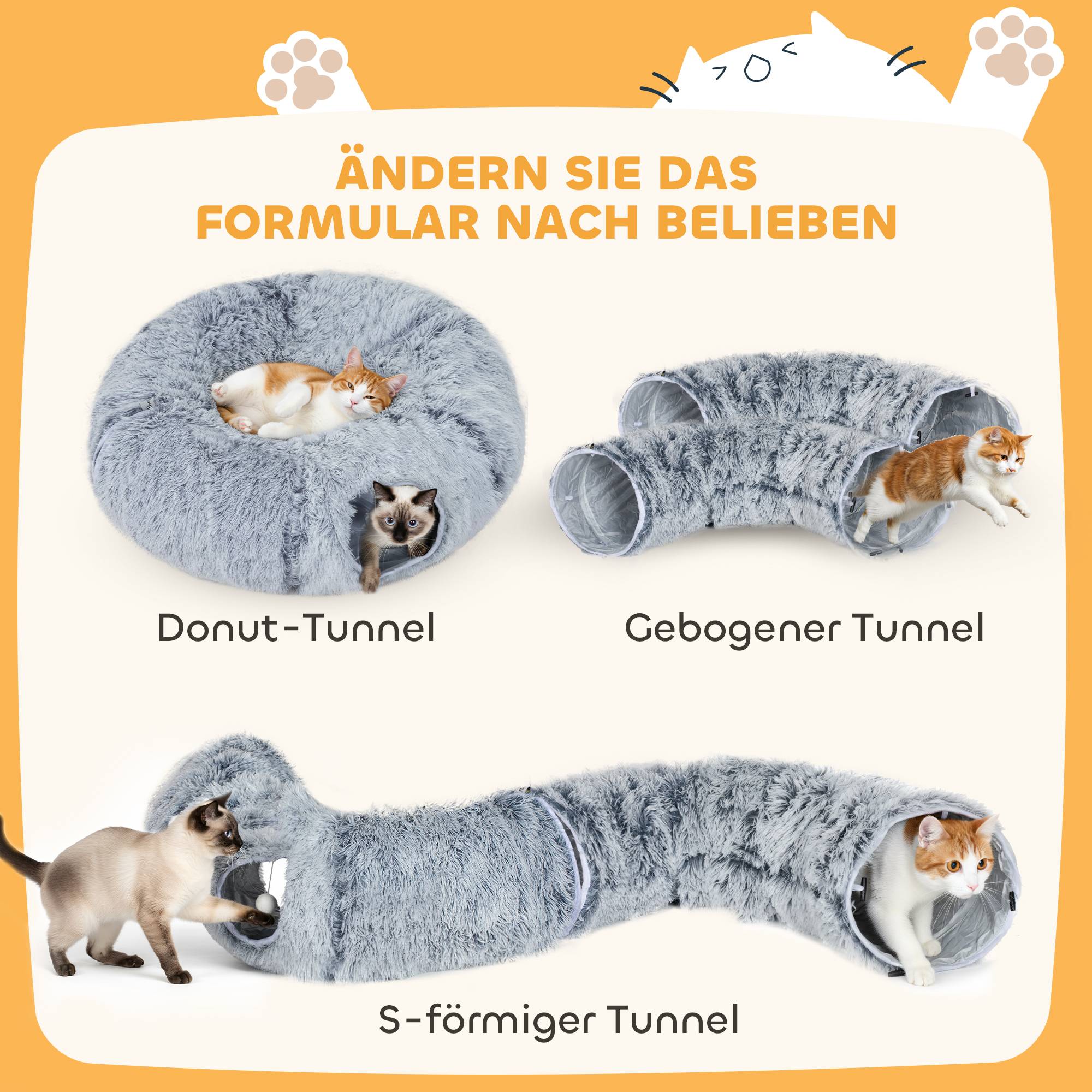 Tunnel chat peluche coussin pliable structure métal niche gris clair - Image 6