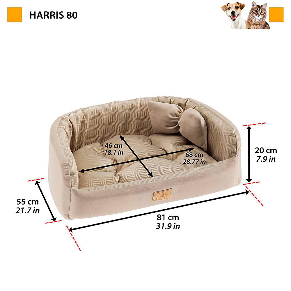Ferplast - Couchage Rembourré Lit pour Chiens HARRIS 80, Lavable, avec Coussin, Tweed et Velours, Beige - Image 2