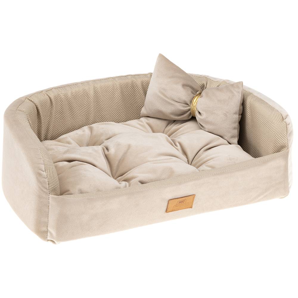 Ferplast - Couchage Rembourré Lit pour Chiens HARRIS 80, Lavable, avec Coussin, Tweed et Velours, Beige - Image 1