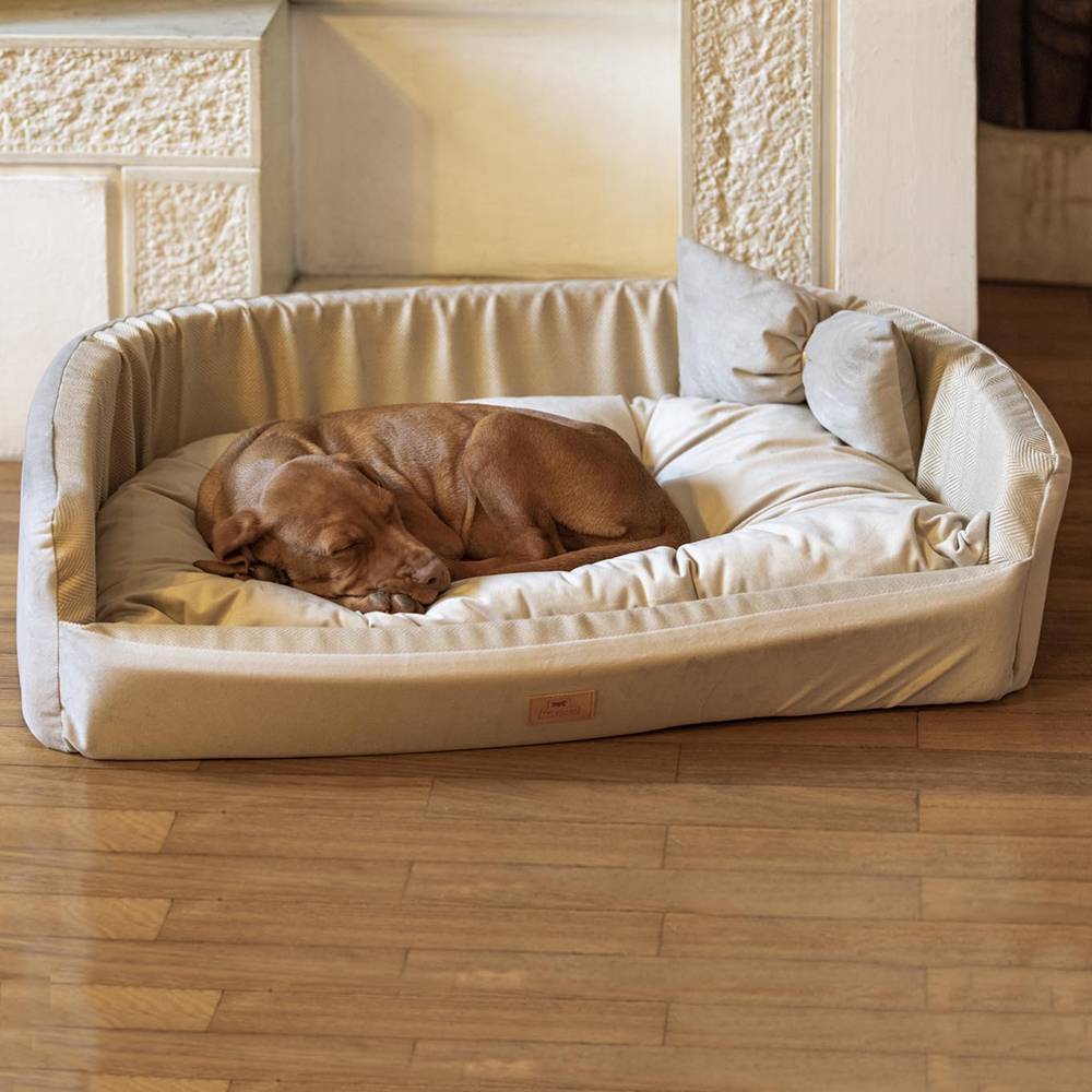 Ferplast - Couchage Rembourré Lit pour Chiens HARRIS 80, Lavable, avec Coussin, Tweed et Velours, Beige - Image 3