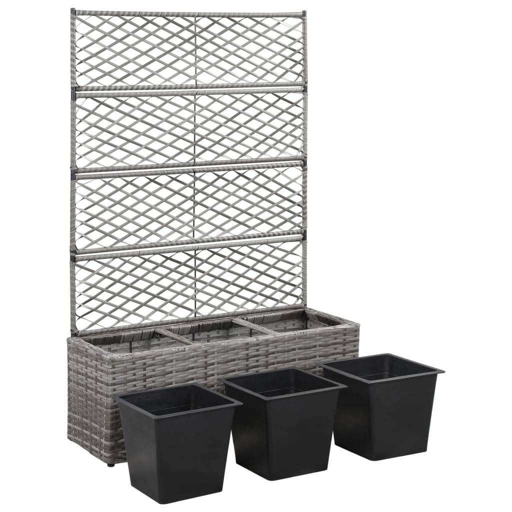 Vidaxl - Lit surélevé en treillis 3 pots 83x30x130cm Résine tressée Gris vidaXL 46935 - Image 7