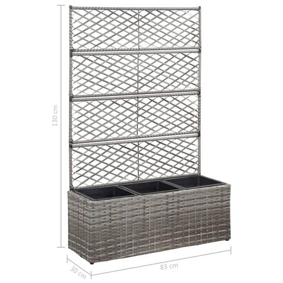 Vidaxl - Lit surélevé en treillis 3 pots 83x30x130cm Résine tressée Gris vidaXL 46935 - Image 3